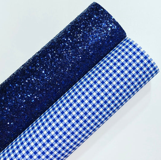 Navy Blue Gingham And Chunky Glitter Set