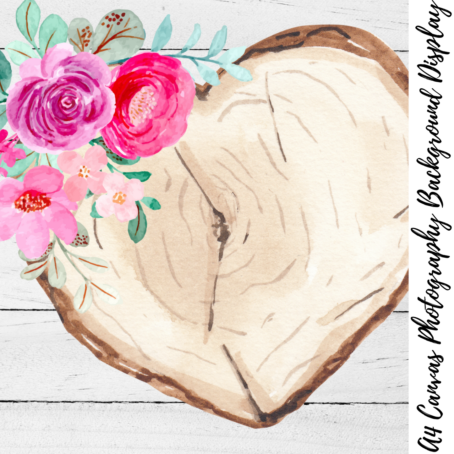 Heart Floral Wood Slice Photography Background Display