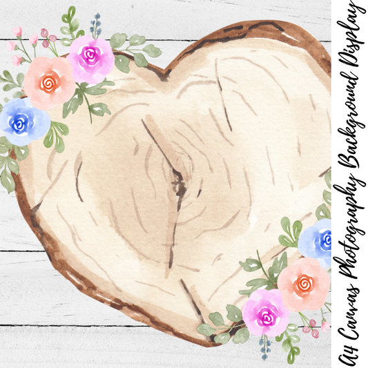 Heart Floral Wood Slice Photography Background Display