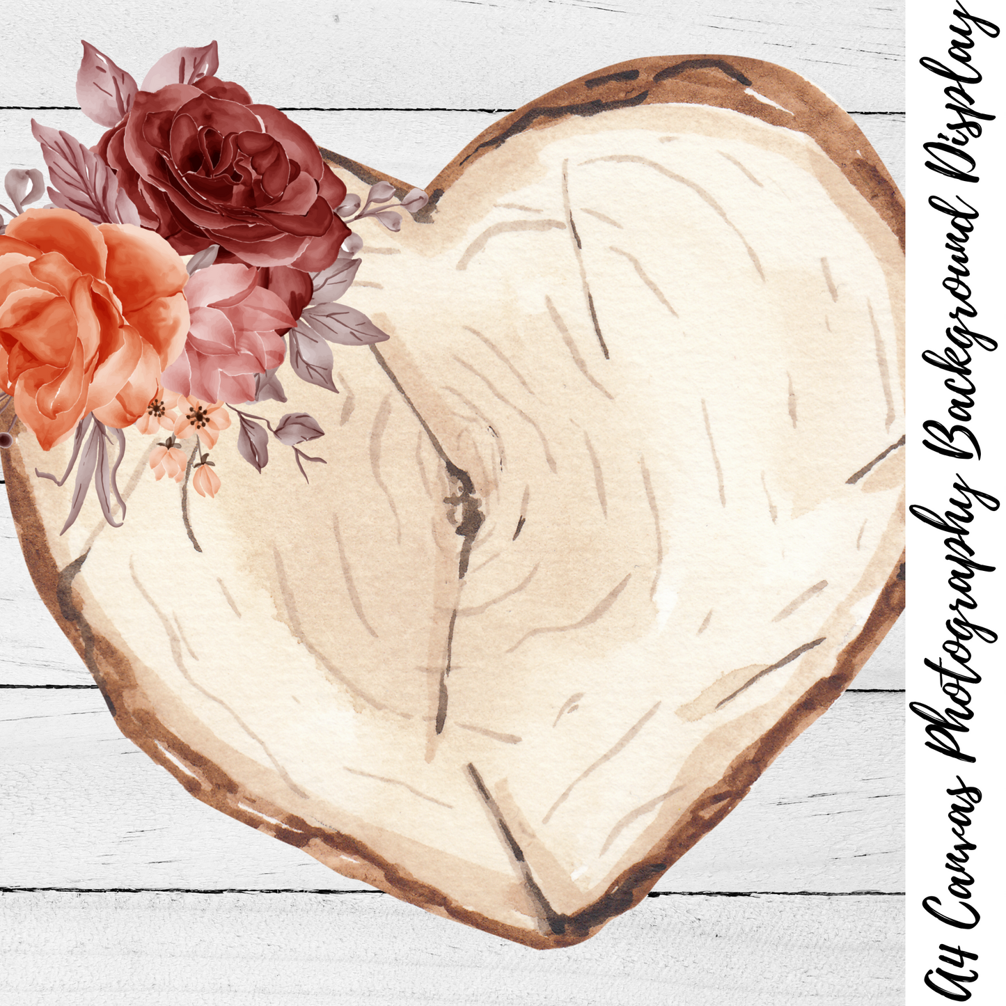 Heart Floral Wood Slice Photography Background Display