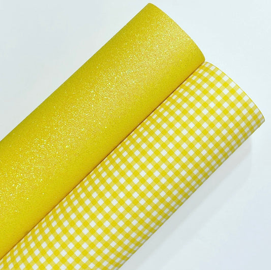 Yellow Gingham And Fine Glitter Set