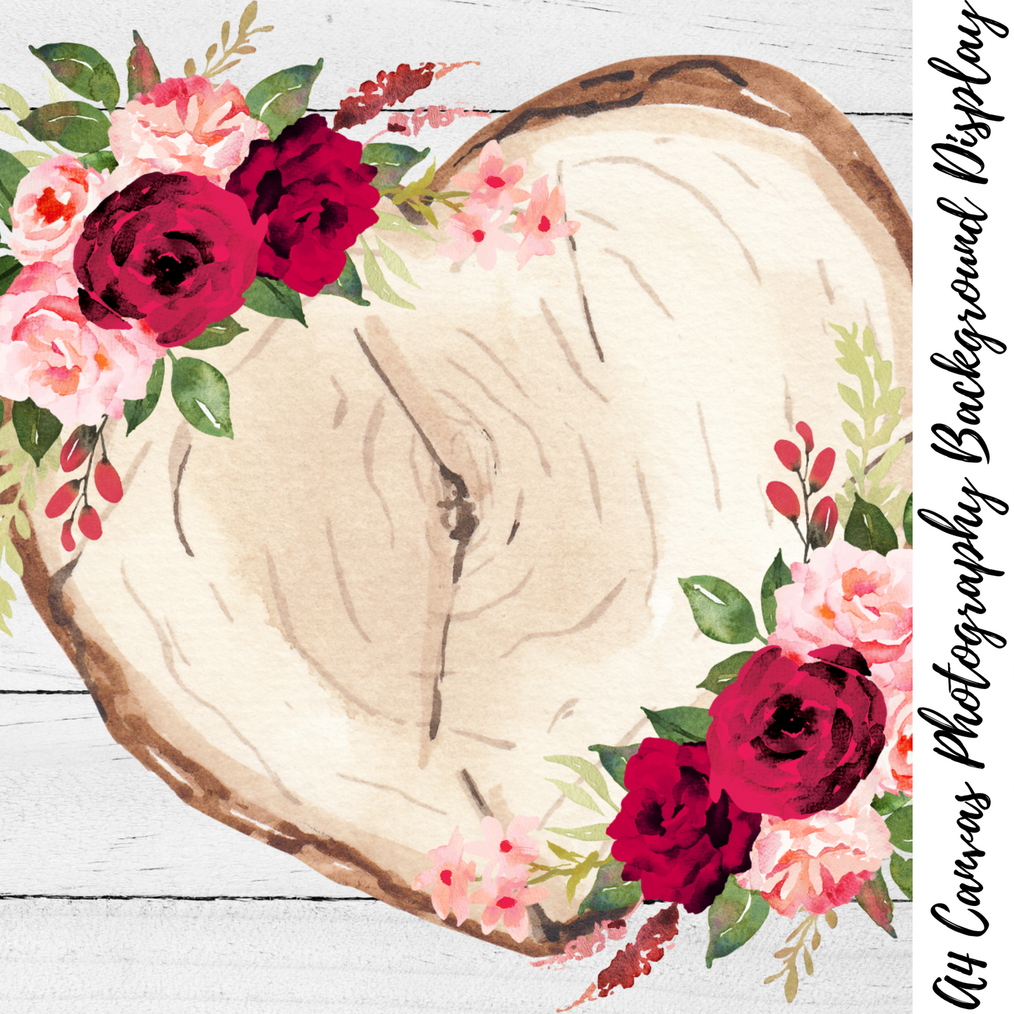 Heart Floral Wood Slice Photography Background Display