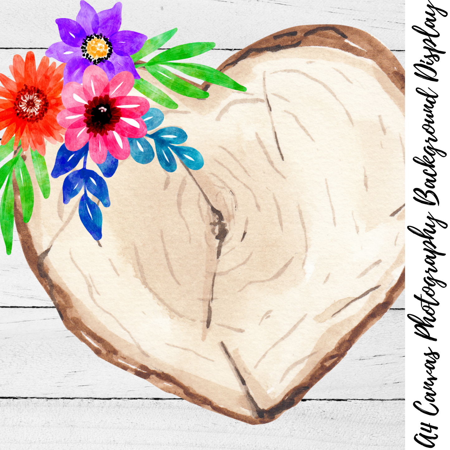 Heart Floral Wood Slice Photography Background Display