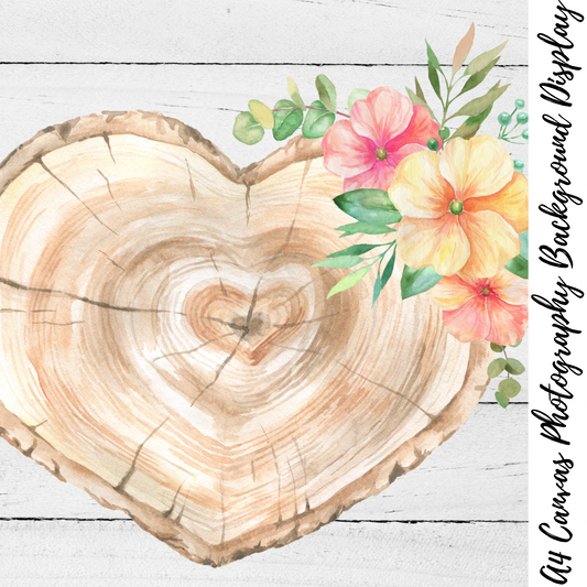 Heart Floral Wood Slice Photography Background Display