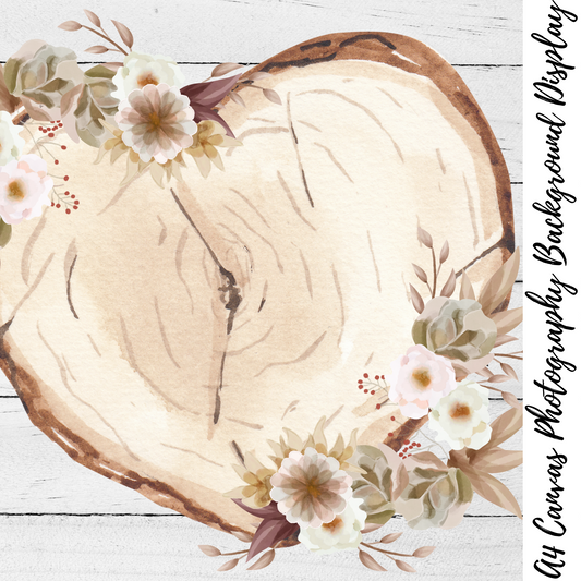 Heart Floral Wood Slice Photography Background Display