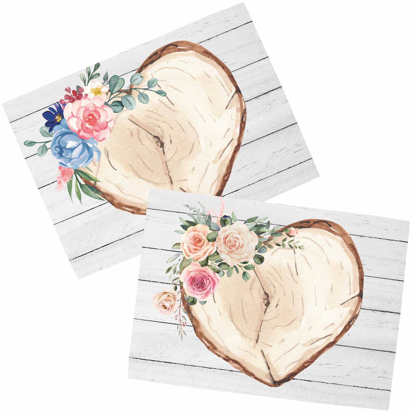 Heart Floral Wood Slice Display Cards • Pack Of 10