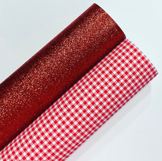 Red Gingham And Fine Glitter Set