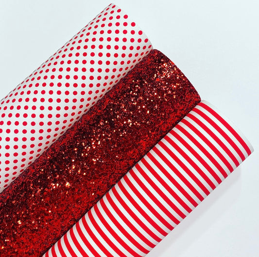 Red Stripes And Dots Chunky Glitter Set