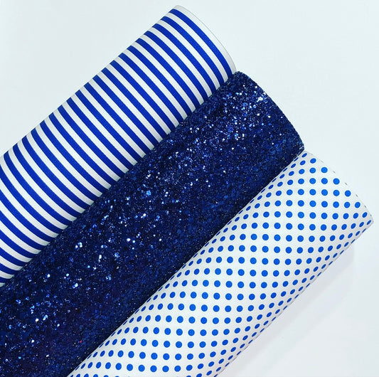 Navy Blue Striped And Dots Chunky Glitter Set