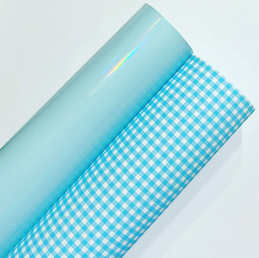 Light Blue Gingham And Patent Set