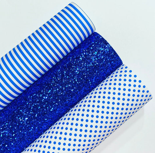 Royal Blue Stripes And Dots Chunky Glitter Set