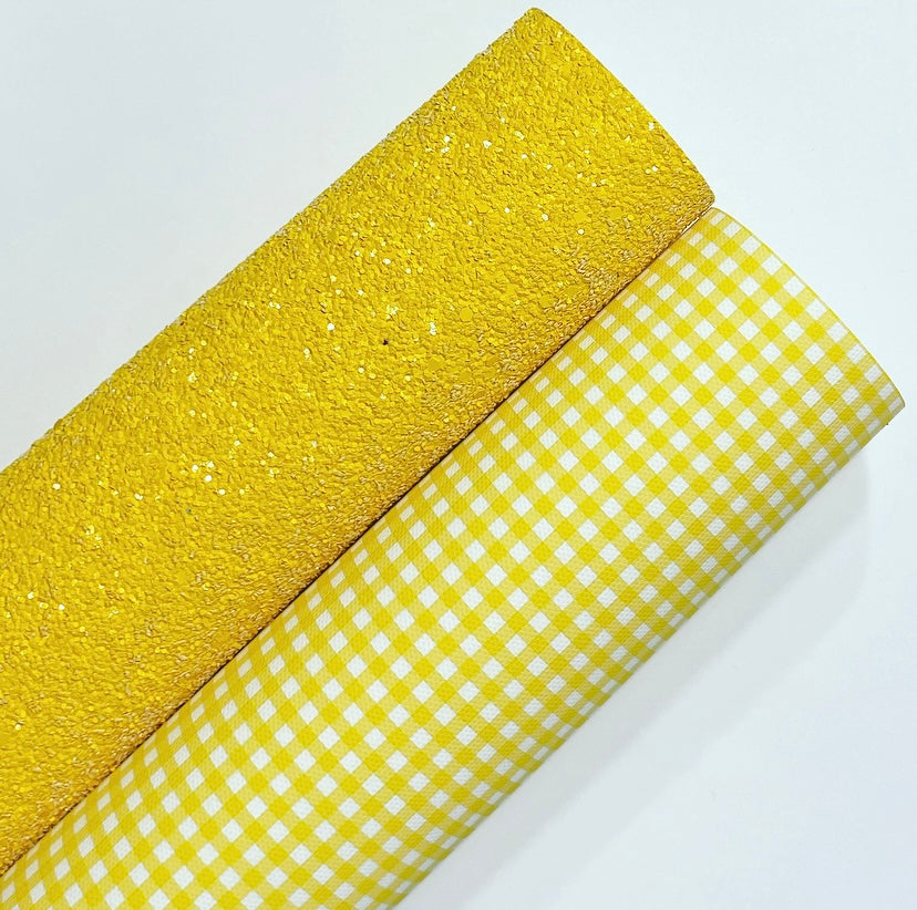 Yellow Gingham And Chunky Glitter Set