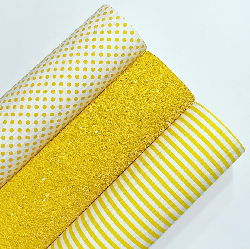 Yellow Striped And Dots Chunky Glitter Set